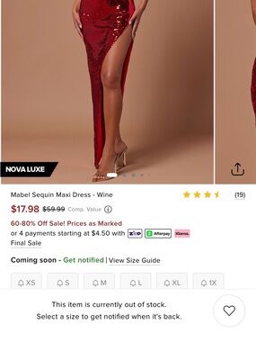 Fashion Nova Mabel Red Sequin Maxi Dress / Jessica Rabbit Cosplay Costume